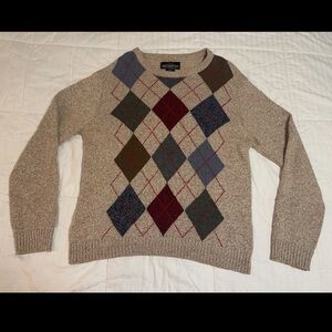 VTG Weatherproof Cotton/Wool Mens Sweater Tan Red Blue Green Size M Crew Neck